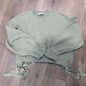 Maeve Dusty Green Sweatshirt with Hem Ties